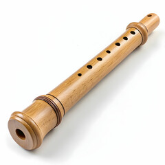 Naklejka premium A wooden recorder with smooth finger holes,