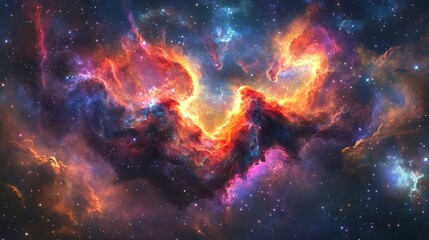 Interwoven Cosmic Nebulae Symmetrically Arranged With Vibrant Colors and Starry Background