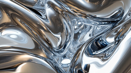 Abstract metallic surface with liquid reflections and dynamic shapes in a futuristic composition