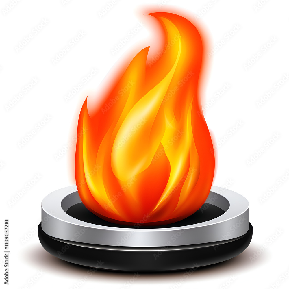 Poster flame design symbolizing heat and energy on a black base with metallic trim in a minimalist style