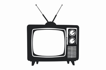 Silhouette Design of a Retro Old TV with Antennae and Vintage Boxy Shape in a Minimalist Style