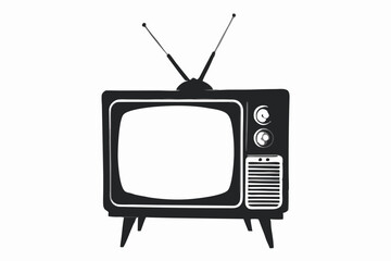 Silhouette Design of a Retro Old TV with Antennae and Vintage Boxy Shape in a Minimalist Style