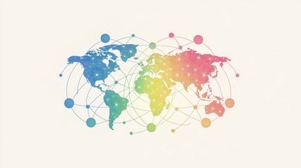 Obraz premium Colorful world map with network connections, symbolizing global communication and connectivity.