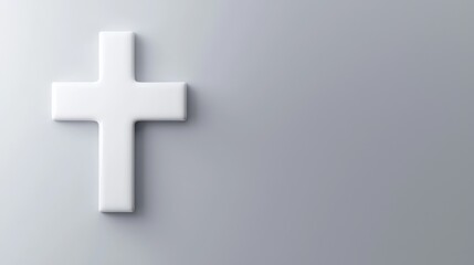 Obraz premium A minimalistic white cross on a smooth gray background, symbolizing faith, spirituality, and hope.