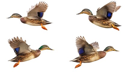 Fototapeta premium Wild duck flying isolated on white background