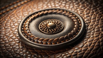 Luxurious sepia-toned black leather button with intricate stitching design, luxury, buttoned, leather, sepia, black