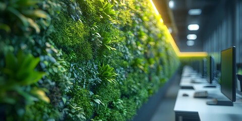 A bright modern office filled with greenery and cutting-edge technology, perfect for a productive advertising media and a relaxed working environment, creating a sense of calm and inspiration.