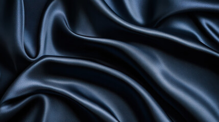 Fototapeta premium Glossy black fabric folds creating an elegant texture displayed in soft lighting for a luxurious ambiance