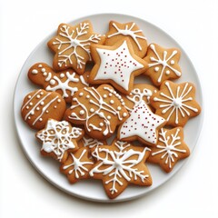 Festive Christmas Cookies on Plate: Isolated and Delights on White Background