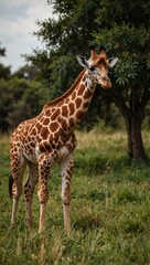 Two giraffes standing in the grass.