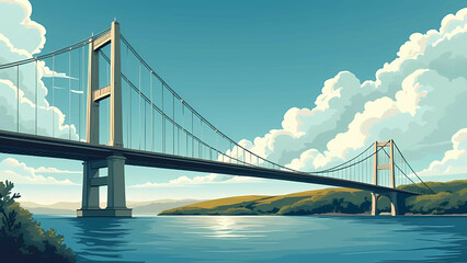 Obraz premium Suspension Bridge over Calm River Water