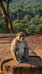 Obraz premium Two monkeys at Sigiriya Rock in Sri Lanka.