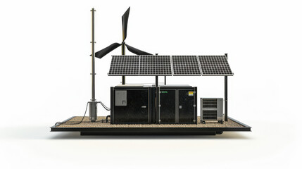 wind turbine and solar panels, renewable energy isolated on white 