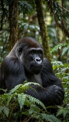 Obraz premium Two silverback gorillas in the rainforest.