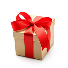 Fototapeta premium A beautifully wrapped gift box with a red ribbon and bow