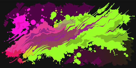 Obraz premium Vibrant neon green and pink paint drips and splatters across a dark backdrop, creating an abstract geometric design perfect for urban art projects