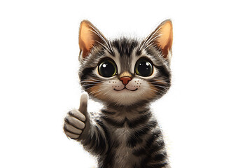 Thumbs Up Kitty:  A charming tabby kitten with big, expressive eyes gives a thumbs up, radiating pure cuteness and positivity.  A delightful image for pet lovers, social media, and positive messaging.
