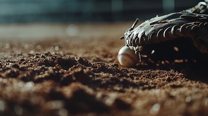 Baseball glove and balls resting on the infield dirt. End of game?