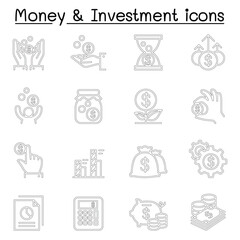 Money & Investment icon set in thin line style