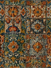 Unique artistic tiles with decorative designs.