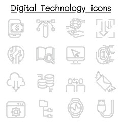 Fototapeta premium Digital Data Technology icon set in thin line style