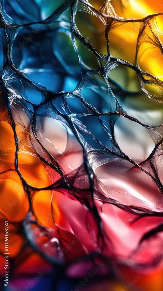 Poster a colorful, abstract image of a web of strings
