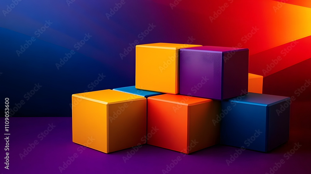 Poster abstract composition of colorful cubes against a gradient background