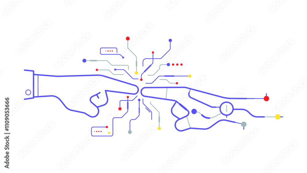 Poster artificial intelligence human hand touching with ai to input data