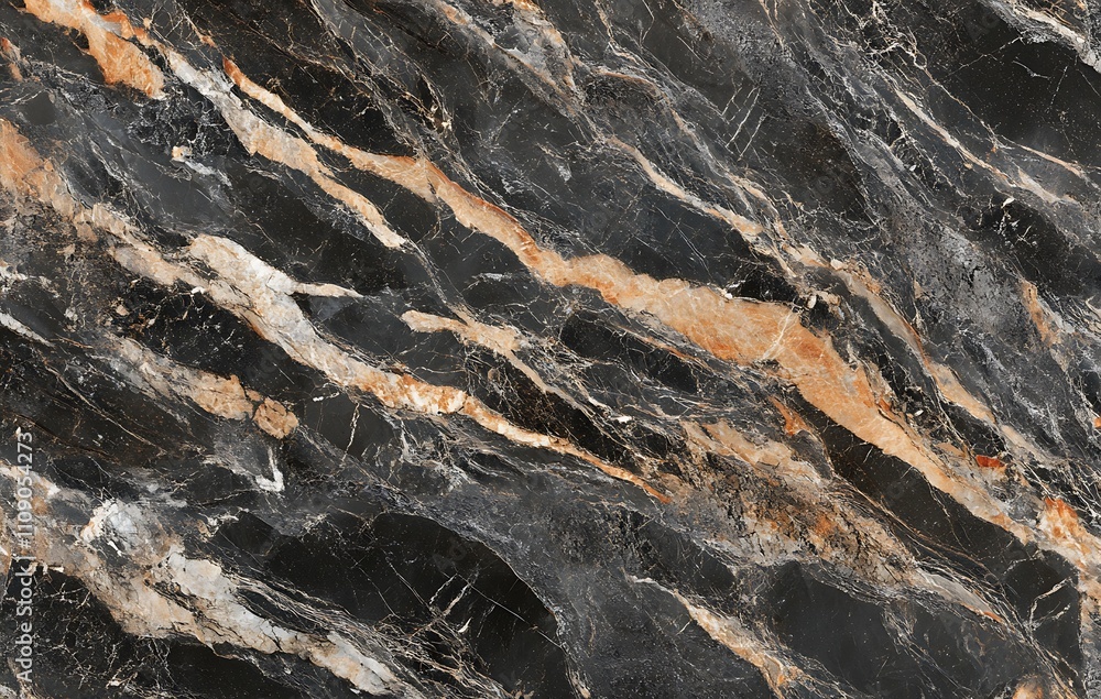 Poster a close-up view of a textured stone surface featuring dark and light veins, showcasing an elegant na