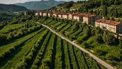 Naklejka premium Urban meets nature in green Alba, Italy.