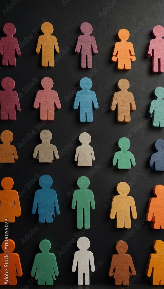 Poster user icon collection with different person silhouettes in linear style.