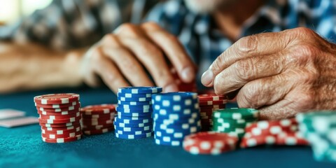 Engaging in a highstakes poker game filled with colorful chips and intensely focused players