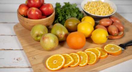 fruits and vegetables on wooden table