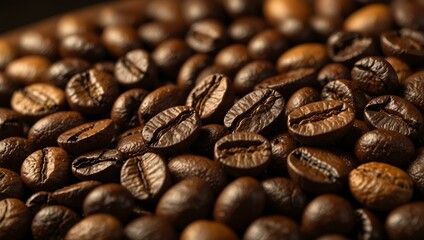Fototapeta premium Variety of coffee beans showcasing different roasts and flavors.
