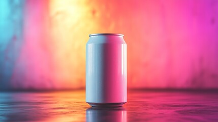 White soda can mockup against a vibrant neon abstract background