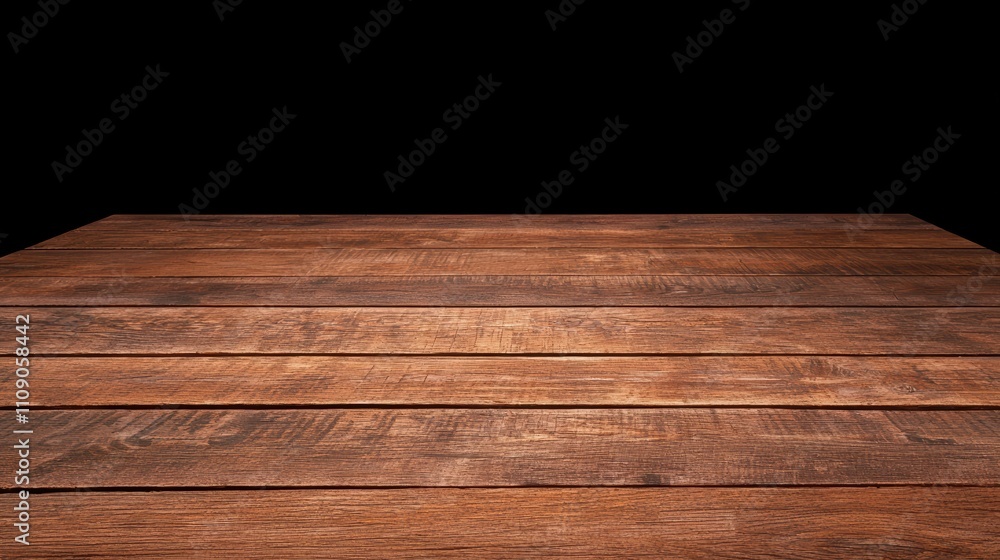 Poster rustic wooden table surface on dark background for product display