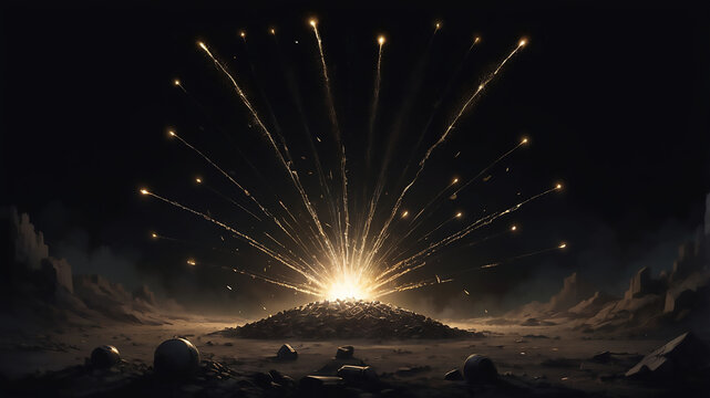 A dark background with small bursts of light, symbolizing landmine removal and the restoration of freedom.

