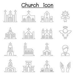 Church icon set in thin line style