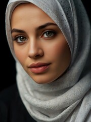 Naklejka premium Vector face of a Muslim woman in a hijab with a cute expression.