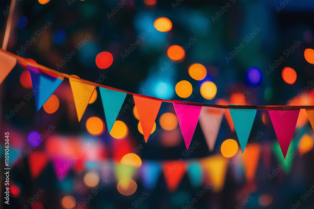 Poster multicolored festival flags triangular shape
