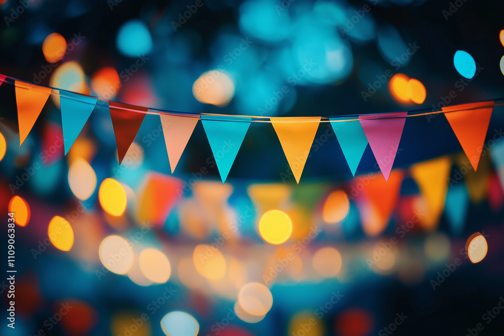 Poster multicolored festival flags triangular shape