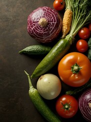 Vegetables flat lay with copy space (repeat variation).