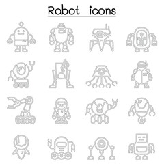 Robot icon set in thin line style