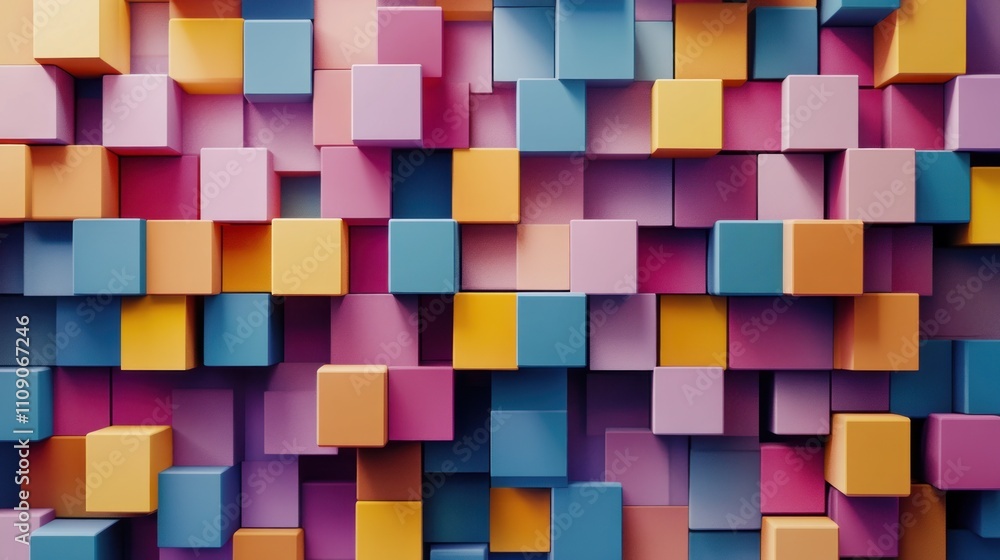 Poster abstract square cubes geometric motion in waves. 3d loop video animation digital pattern concept bac