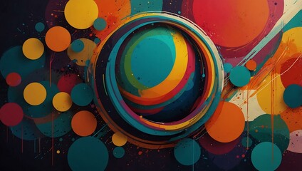 Obraz premium Vibrant abstract art with colorful circles and dynamic lines.