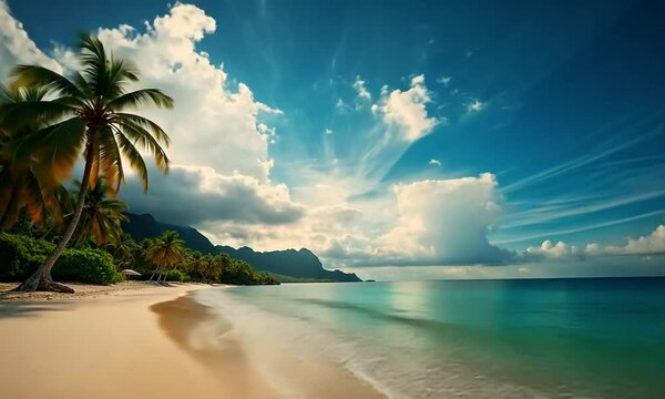 Matira Beach, French Polynesia. Sky full of cloud. timelapse