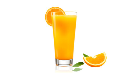 Fototapeta premium Glass of orange juice isolated on transparent background. Png with a white accent, png