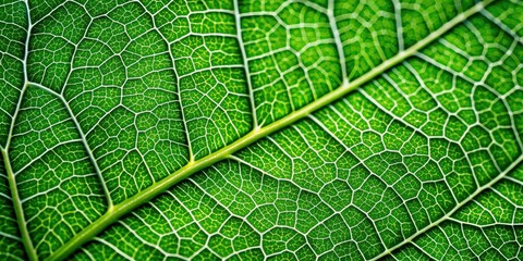 Obraz premium Extreme close up of intricate green leaf veins texture, botanical, nature, macro, close-up, detailed, pattern, organic, plant