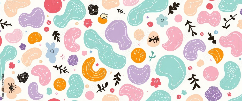 Poster a colorful flower pattern with many smiling faces. scene is cheerful and lighthearted