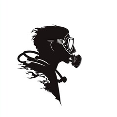 Fototapeta premium Silhouette of a scuba diver profile view, wearing scuba gear and mask.